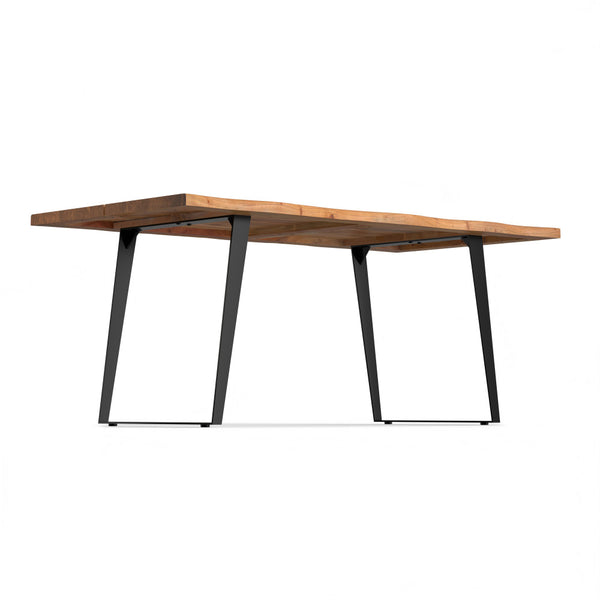 English Elm Delta Delta Dining Table handcrafted solid acacia wood 72"x36" live edge top with black iron legs durable finish Natural B136P203499