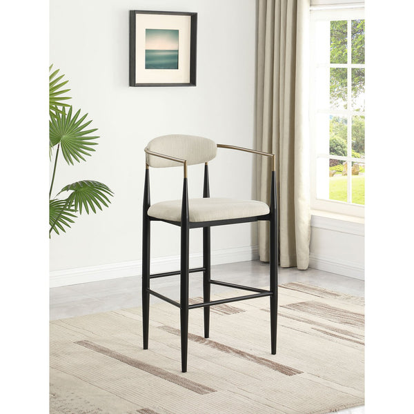 English Elm Renfroe Mid-Century Fabric Upholstered Bar Stool Set of 2 with Padded Back, Footrest and Black Base Beige B062P299974