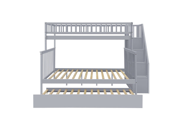 English Elm Twin Over Full Stairway Bunk Bed With Trundle - Stylish Gray Space-Saving Solution For Kids' Rooms K495S00003-GIGA