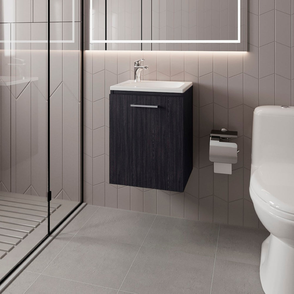 English Elm Summit Floating Wall Mount Vanity Cabinet Matte Finish Modern Bathroom Storage Black B092P439899