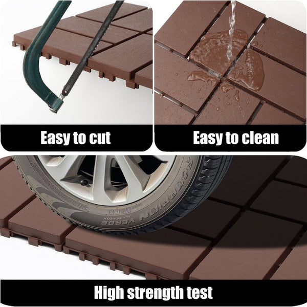 English Elm Plastic Snap Together Polypropylene Deck Tiles Waterproof Outdoor Patio Pool Flooring 44 Pack W3022P251845