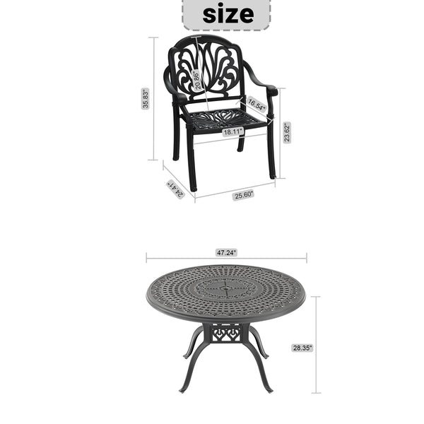 English Elm 7-Piece Cast Aluminum Patio Furniture Set With Plush Brown Cushions For Stylish Outdoor Dining W1710S00486