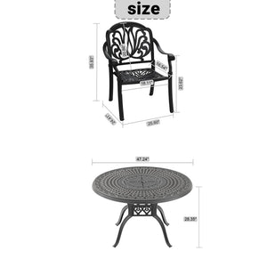 English Elm 5-piece Cast Aluminum Outdoor Dining Set with Carved Floral Patio Chairs and Table W1710S00562