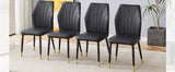 English Elm 4 Modern Dining Chairs With Stylish Pu Patterned Backrest and Black Metal Legs For A Comfortable Home Experience In The Kitchen, Bedroom and Office.