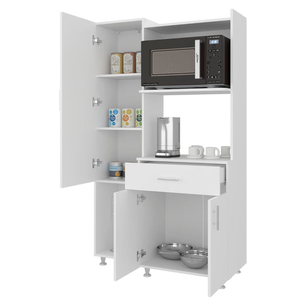 English Elm Barbados Dark Walnut Pantry Cabinet with Drawer Double Doors and Interior Shelving B097P474302