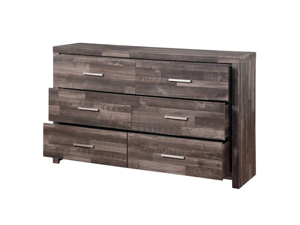 English Elm Juniper six-drawer dark cherry dresser with plank-pattern frame, sturdy sled base and smooth glides for organized, timeless bedroom storage Dark Brown 63 L x 19 W x 42 H B2726P257370