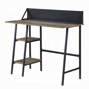 English Elm Rustic Oak And Black 2-Tier Writing Desk With H-Shape Base, Device Holder & Compact Design For Small Spaces B062P209210-GIGA