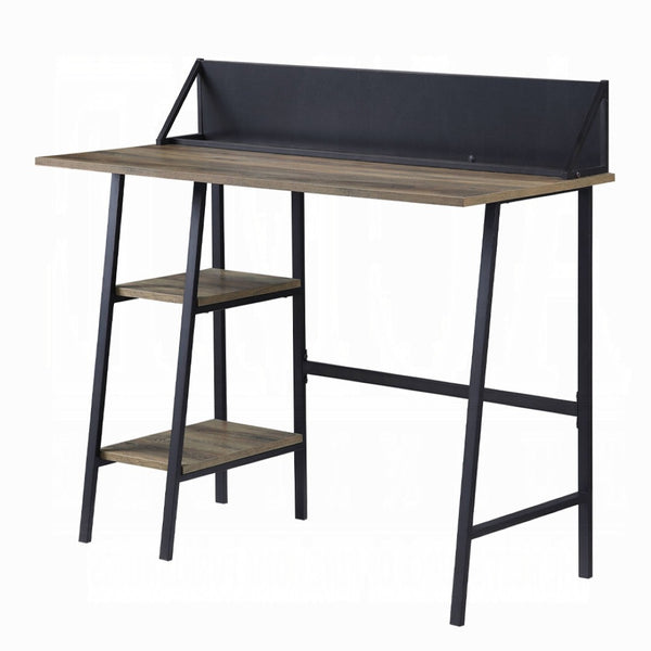 English Elm Rustic Oak And Black 2-Tier Writing Desk With H-Shape Base, Device Holder & Compact Design For Small Spaces B062P209210-GIGA