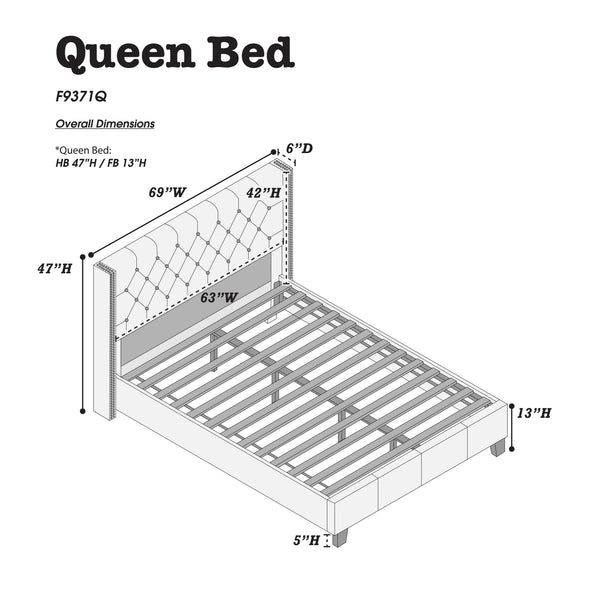 English Elm QUEEN Upholstered Bed Blue Gray with Polyester Fabric & Wood Frame, Headboard 47"H, Stylish Kingly Look B089S00129