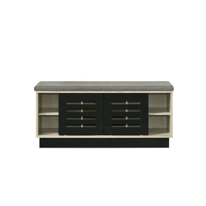 English Elm 38.5"w Oak Entryway Shoe Cabinet Sliding Doors Upholstered Bench Seat Storage B016P416189