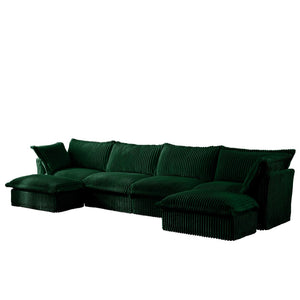 English Elm Slipcovered U-Shape Sectional Sofa - Cozy Cloud Couch With Removable Green Corduroy Covers & Big Pillows For Ultimate Comfort W3041S00086-GIGA