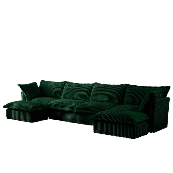 English Elm Slipcovered U-Shape Sectional Sofa - Cozy Cloud Couch With Removable Green Corduroy Covers & Big Pillows For Ultimate Comfort W3041S00086-GIGA