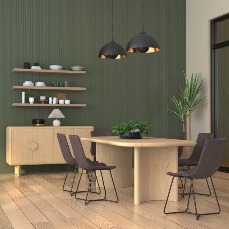 Alpine Furniture Gabrielle Sculptural Dining Table With Curved Base And Rounded Apron Seats 6, Oak Grain Finish Light Oak 4225-01