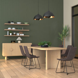 Alpine Furniture Gabrielle Sculptural Dining Table With Curved Base And Rounded Apron Seats 6, Oak Grain Finish Light Oak 4225-01