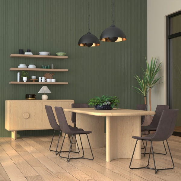 Alpine Furniture Gabrielle Sculptural Dining Table With Curved Base And Rounded Apron Seats 6, Oak Grain Finish Light Oak 4225-01