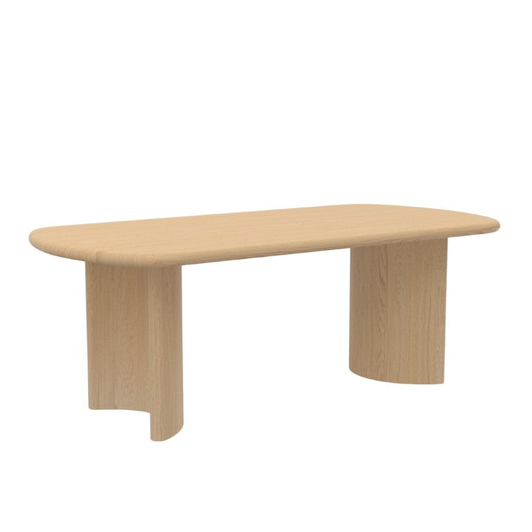 Alpine Furniture Gabrielle Sculptural Dining Table With Curved Base And Rounded Apron Seats 6, Oak Grain Finish Light Oak 4225-01