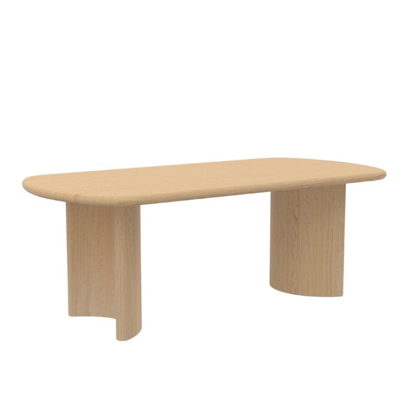 Alpine Furniture Gabrielle Sculptural Dining Table With Curved Base And Rounded Apron Seats 6, Oak Grain Finish Light Oak 4225-01