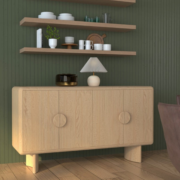 Alpine Furniture Gabrielle Scandinavian Sideboard With Spacious Cabinets, Solid Rubberwood & Oak Veneer For Durable Style Light Oak 4225-06