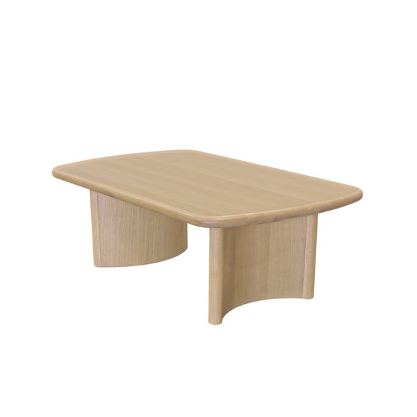 Alpine Furniture Gabrielle Solid Rubberwood Coffee Table, Light Oak Finish — Sculptural Rounded Rectangular Top 4225-61