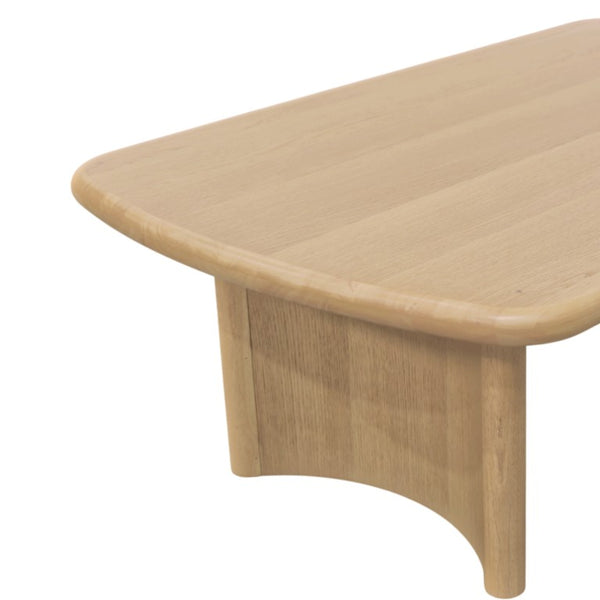 Alpine Furniture Gabrielle Solid Rubberwood Coffee Table, Light Oak Finish — Sculptural Rounded Rectangular Top 4225-61