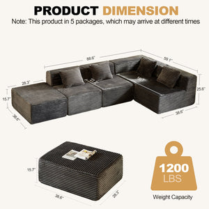 English Elm Modular Sectional Sofa - L-Shape Cloud Couch With Plush Corduroy, Memory Foam Comfort, Easy Setup W3434S00004