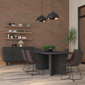 Alpine Furniture Gabrielle Sculptural Dining Table With Curved Base And Rounded Apron Seats 6, Oak Grain Finish Black 4225BLK-01