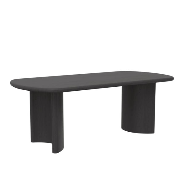 Alpine Furniture Gabrielle Sculptural Dining Table With Curved Base And Rounded Apron Seats 6, Oak Grain Finish Black 4225BLK-01
