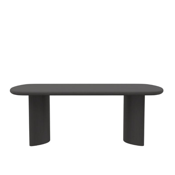 Alpine Furniture Gabrielle Sculptural Dining Table With Curved Base And Rounded Apron Seats 6, Oak Grain Finish Black 4225BLK-01