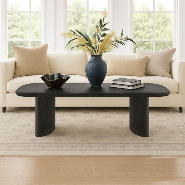 Alpine Furniture Gabrielle Sculptural Coffee Table 50"L X 30"W X 17"H — Black Or Light Oak, Curved-Leg Design, Durable Elegance 4225BLK-61