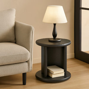 Alpine Furniture Gabrielle End Table With Open Base Shelf, Rubberwood Oak Veneer, Matte Black Finish, Fully Assembled 4225BLK-62