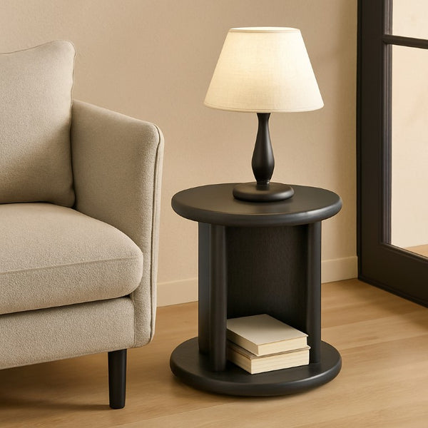Alpine Furniture Gabrielle End Table With Open Base Shelf, Rubberwood Oak Veneer, Matte Black Finish, Fully Assembled 4225BLK-62