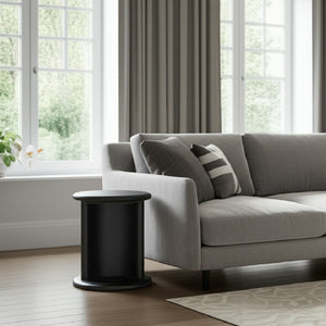 Alpine Furniture Gabrielle End Table With Open Base Shelf, Rubberwood Oak Veneer, Matte Black Finish, Fully Assembled 4225BLK-62