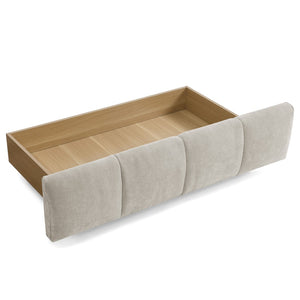 English Elm Queen Chenille Upholstered Platform Bed with Storage Drawers and Padded Headboard Beige W487P235287