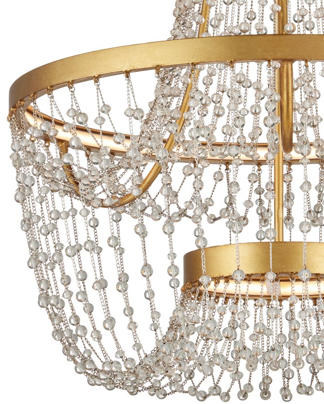 Currey & Company Mademoiselle Medium Chandelier - Elegant Glass Bead Design In Gold Leaf Finish For Stunning Ambiance Gold Glass Beads ,Wrought Iron 9000-1327-currey-company