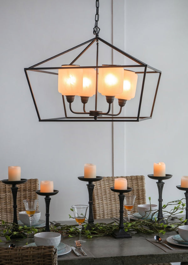 English Elm 26x26x21.9" Matte Black Iron Geometric Chandelier with Opaque Glass for Dining Foyer W2078P411230
