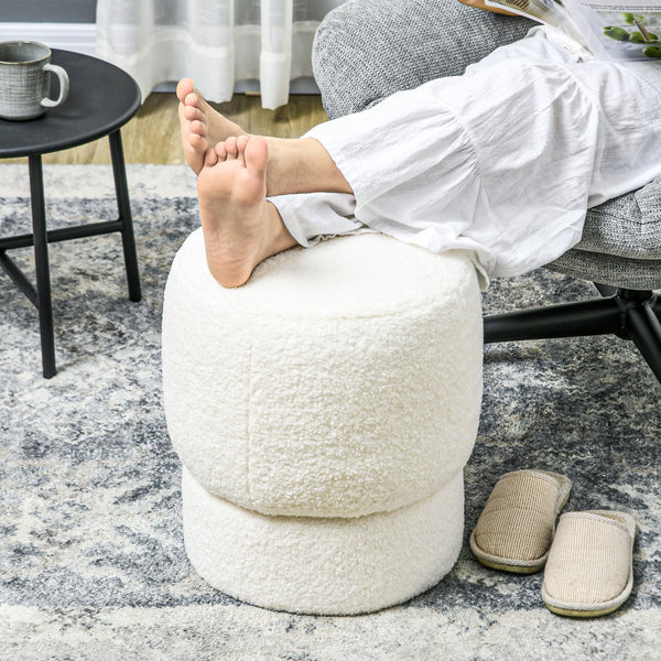 English Elm Homcom Cozy Modern Round Ottoman With Teddy Fleece Upholstery - Stylish Foot Stool For Living Spaces W2225P229299
