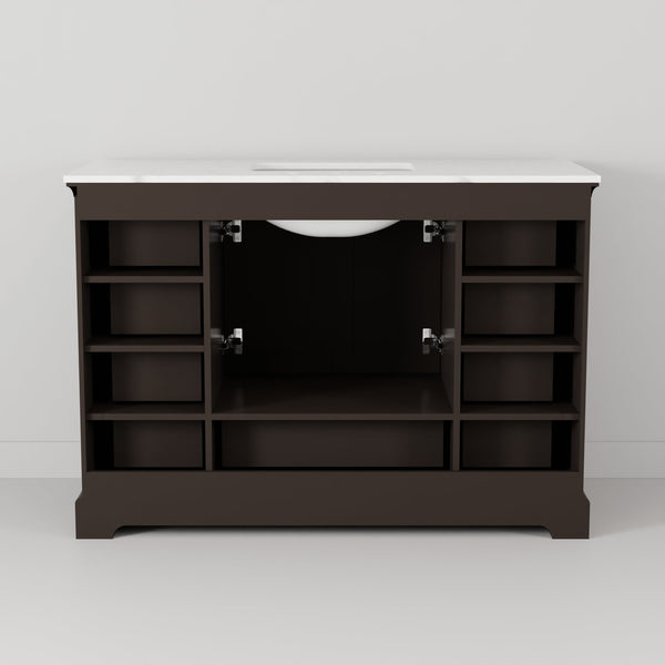 English Elm Espresso 48 in Single Bath Vanity with White Quartz Top, Solid Wood, Soft-Close Drawers, Storage Durable B2731P258229