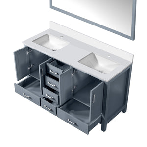 English Elm Dark Grey Double Bath Vanity With White Quartz Top & 58" Mirror – Stylish Storage For Modern Bathrooms B2731S00698