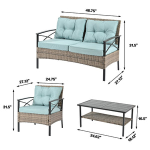 English Elm Patio Four-Piece Wicker Furniture Set - Stylish Outdoor Seating With Plush Cushions & Metal Table W1703S00031-GIGA