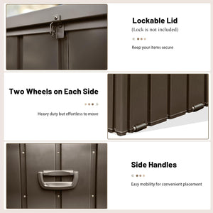 English Elm 190 Gallon Metal Deck Box Waterproof Steel Outdoor StorageBench with Lock, Wheels, Hydraulic Pistons Dark Brown W1859P404346