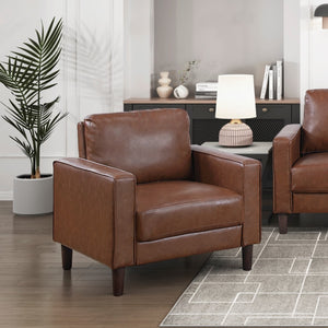 English Elm Modern 3-Piece Living Room Furniture Set - Sofa, Loveseat & Chair In Rich Chocolate Faux Leather B011S01978