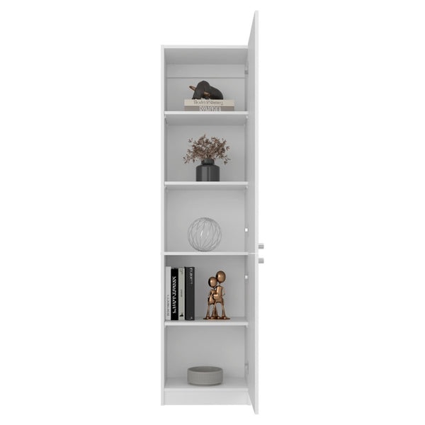 English Elm Sunflower Tall White Bookcase with Open Shelves and Enclosed Cabinet for Home Office B092P474492