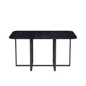 English Elm Black Wood Grain Rectangular Table with Six White Pu Upholstered Chairs Modern Set W3875S00094