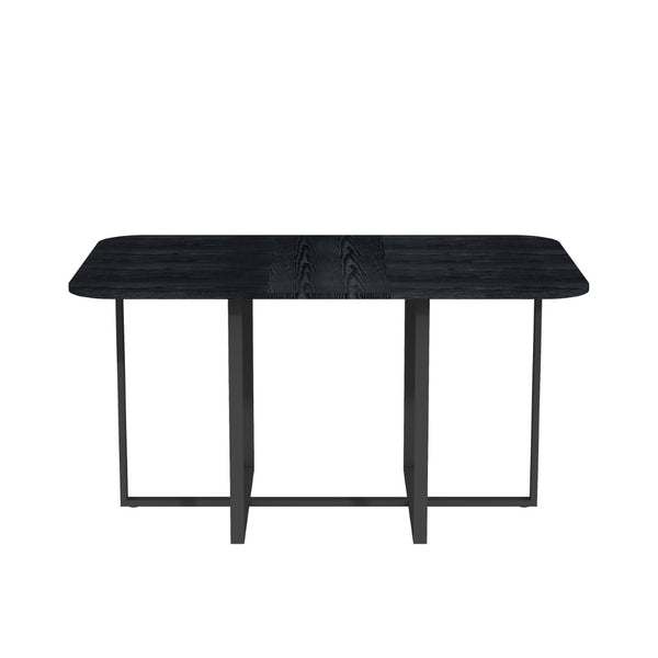 English Elm Black Wood Grain Rectangular Table with Six White Pu Upholstered Chairs Modern Set W3875S00094