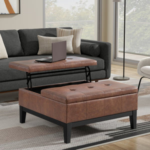English Elm Dover Lift-Top Ottoman Coffee Table With Storage, Child-Safety Hinges & Rustic Faux Leather Design B136P252685