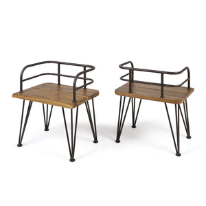 English Elm Christopher Knight Home® - ZION Teak Acacia Wood & Iron Chairs Set of 2 — Rustic Industrial Patio Dining Seats, Sturdy Low Backs 60391.00