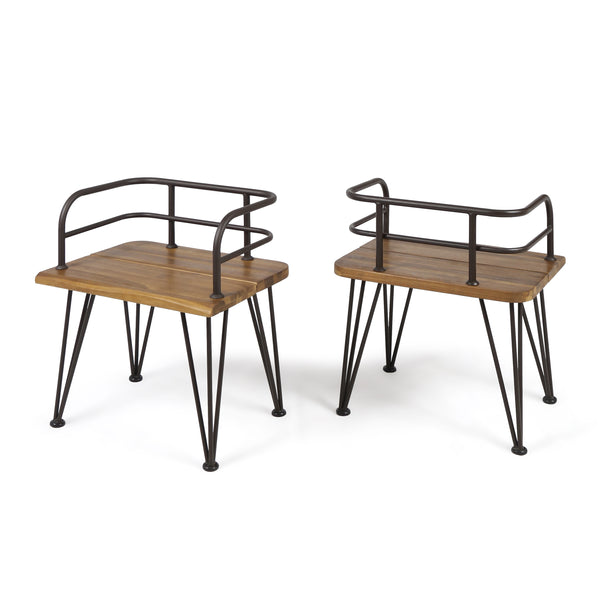 English Elm Christopher Knight Home® - ZION Teak Acacia Wood & Iron Chairs Set of 2 — Rustic Industrial Patio Dining Seats, Sturdy Low Backs 60391.00