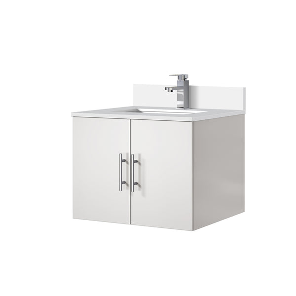 English Elm Glossy White Bath Vanity 24" W X 22" D With Cultured Marble Top & Chrome Faucet Set For Modern Decor B2731P258571