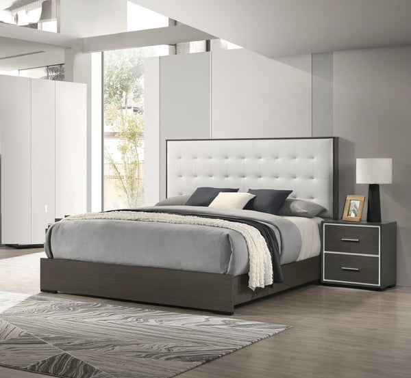 English Elm 1pc Twin Panel Bed Upholstered Button Tufted Headboard Modern Youth Bedroom Frame White B011S01356