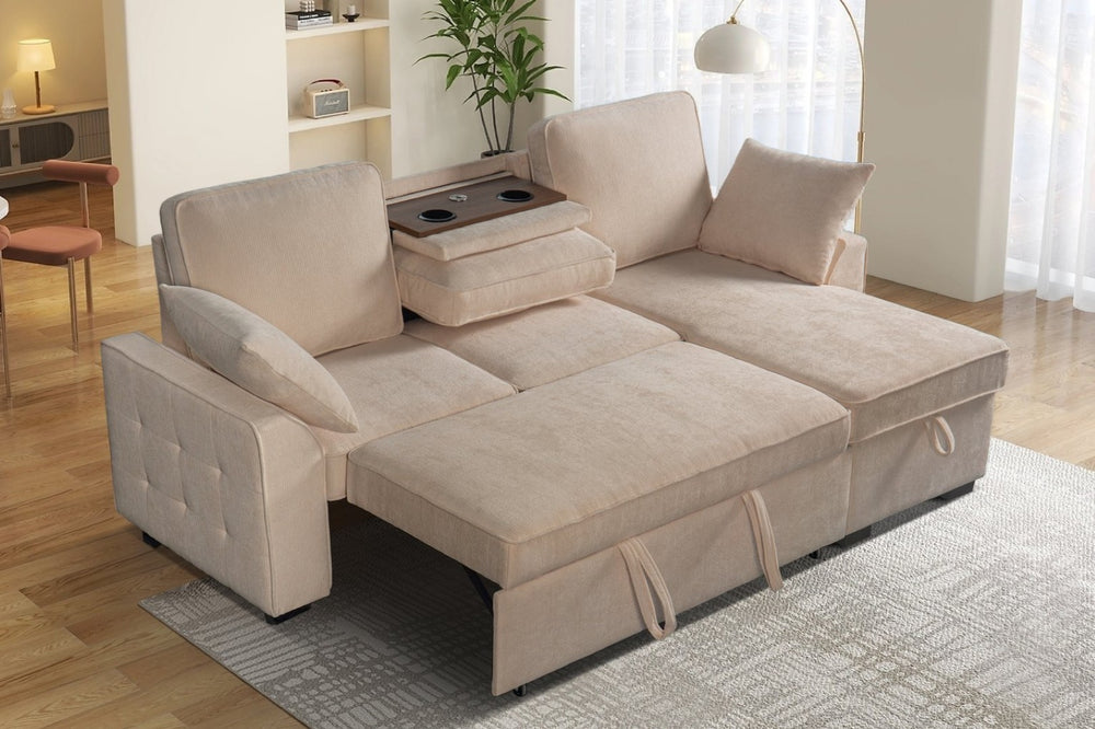 English Elm Multi Functional Sectional Sofa with Plush Seating Adjustable Backrests and Hidden Storage Beige B2730S00058
